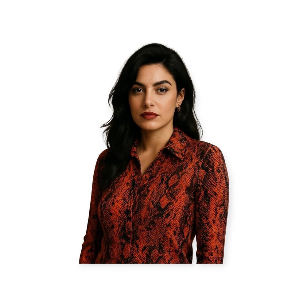 Cuidado Con El Perro Snakeskin Button-Up Rust Black Long Sleeve Size S Trendy